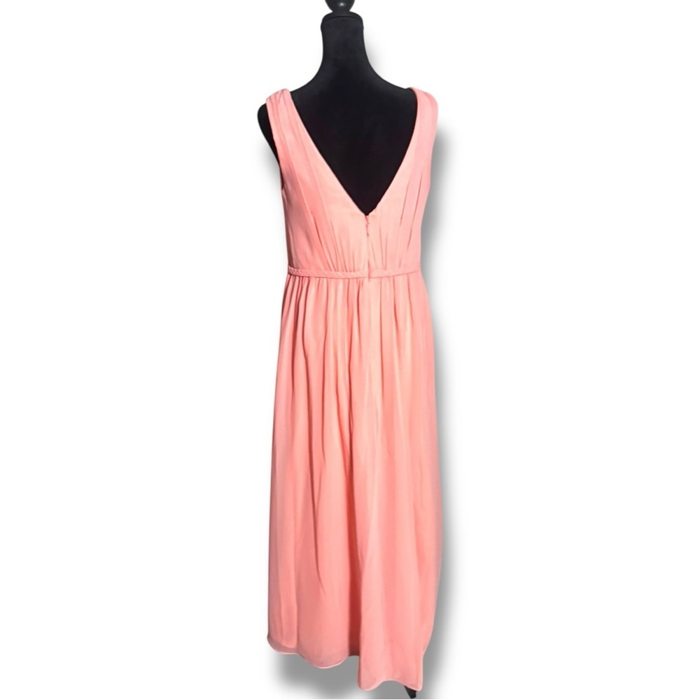 Azazie Coral Pink V-neck and Back High Slit Braided Waist Sleeveless Maxi Dress - Picture 8 of 16
